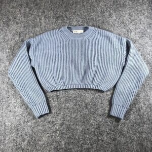 Elodie Sweater Womens Small Blue Chunky Knit Cropped Long Sleeve Crewneck